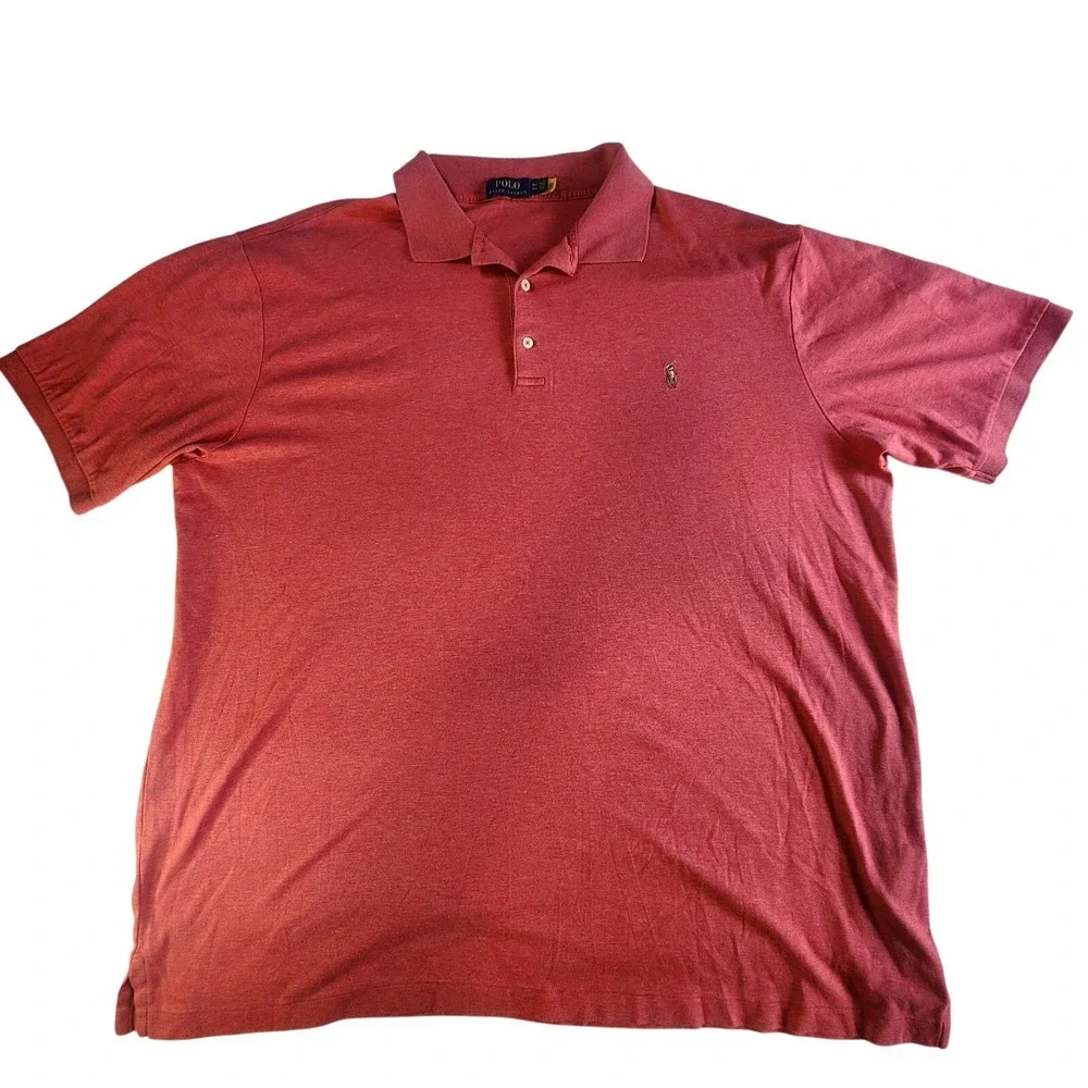 RALPH LAUREN Polo Shirt Mens 3XLT Big Tall Red Pink Short Sleeve Flesh Pony‎